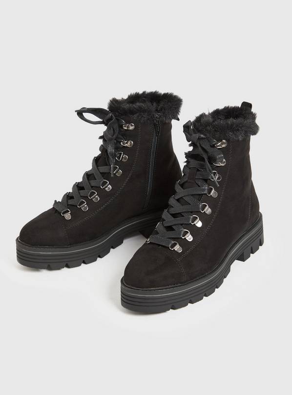 Buy Black Faux Fur Lined Hiker Boots 6 Boots Tu