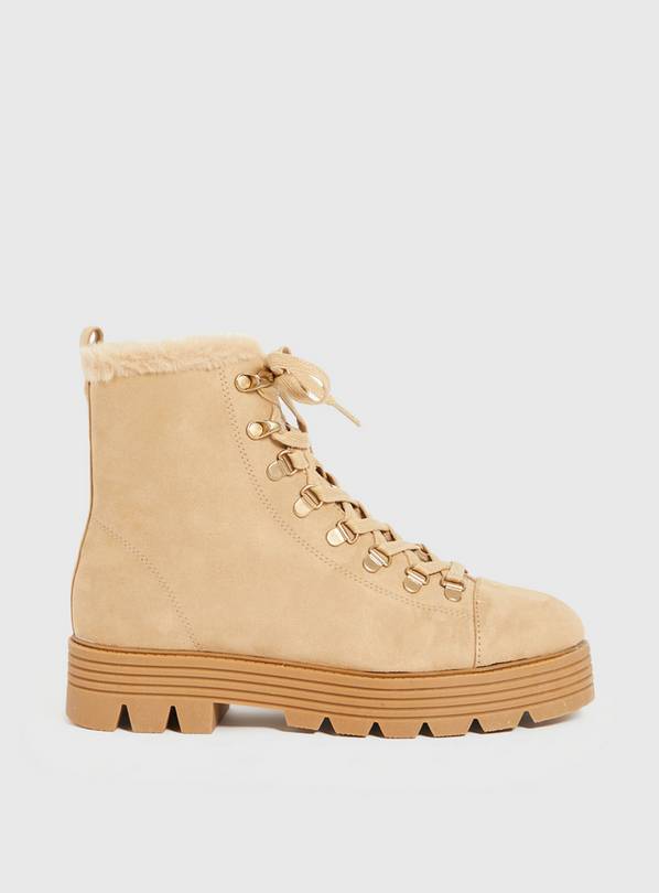 Beige Lace Up Hiker Boots 7