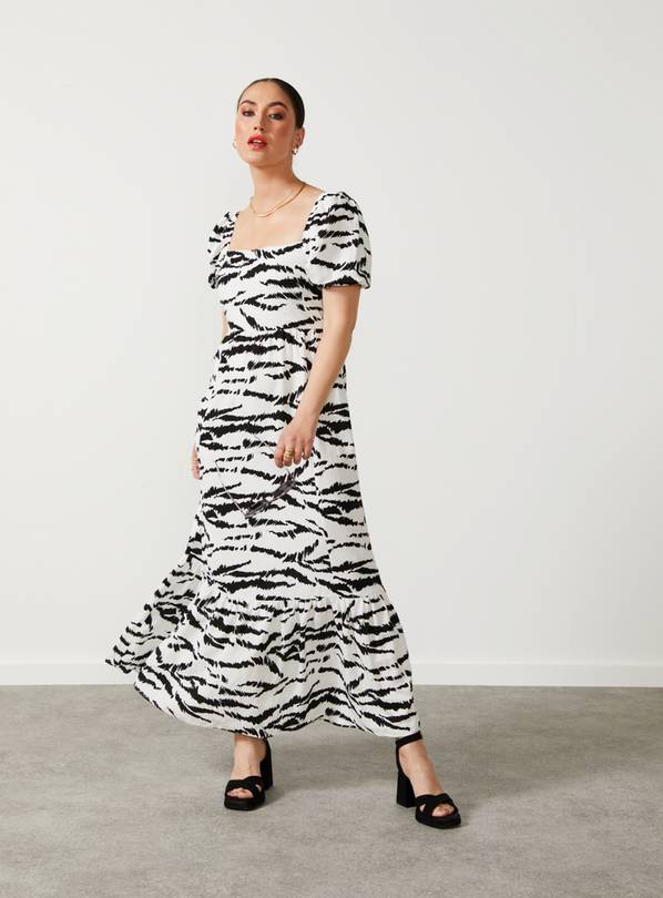For All The Love Zebra Print Linen Midi Dress - 12