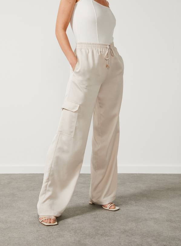 Buy For All The Love Wide Leg Satin Cargo Trousers 14