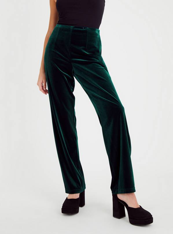 Buy Dark Green Straight Leg Velvet Coord Trousers 22R | Trousers | Tu