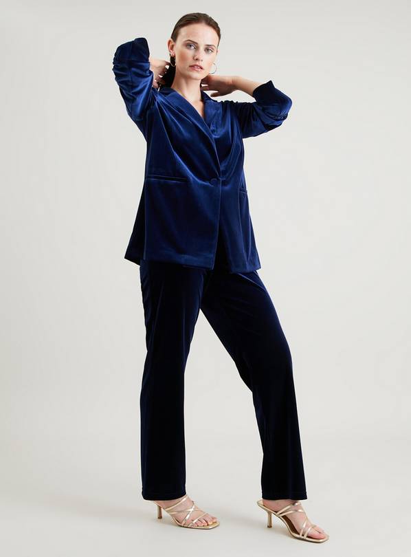 Navy blue clearance velvet trouser suit