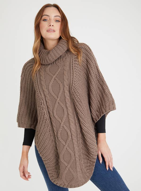 Mushroom Cowl Neck Cable Knit Poncho One Size