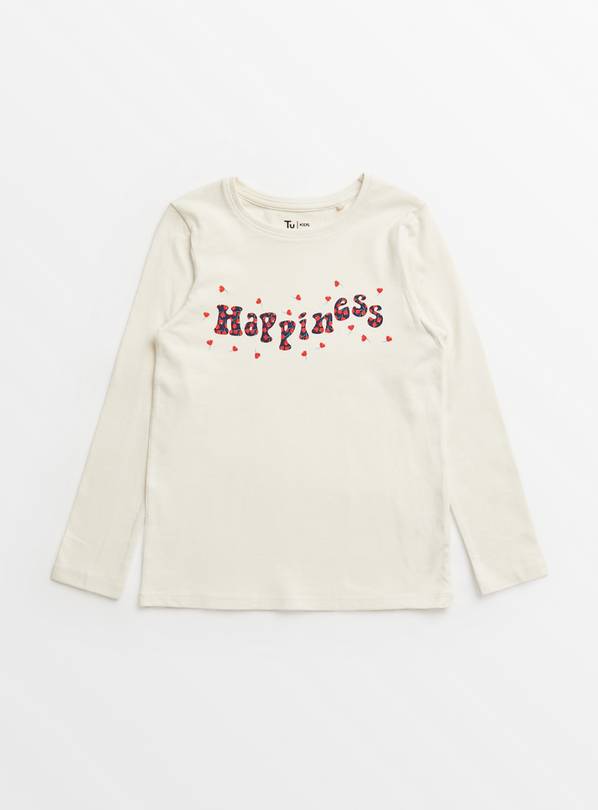 Cream Happiness Slogan T-Shirt 9 years