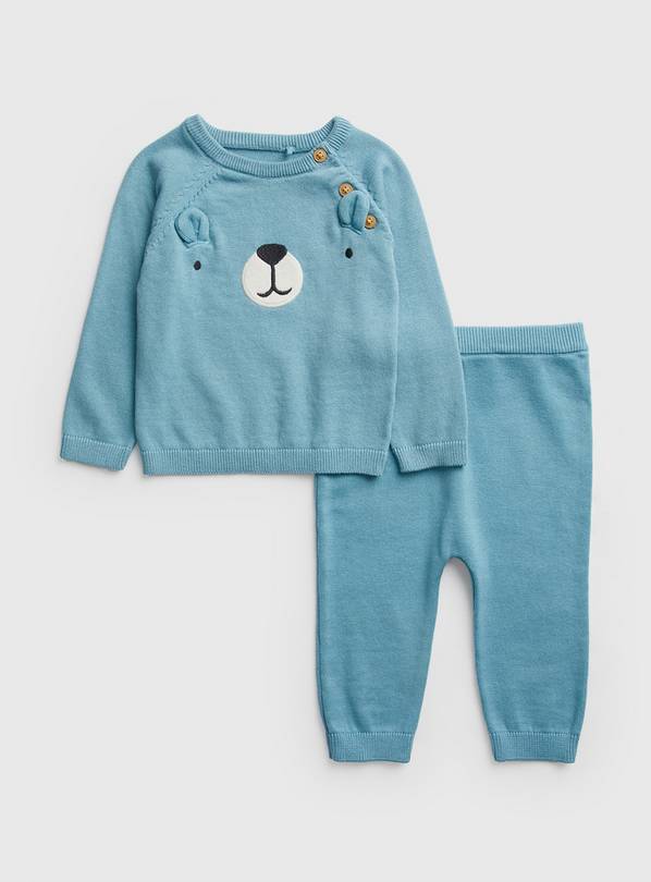Blue Teddy Bear Knitted Jumper & Bottoms 9-12 months