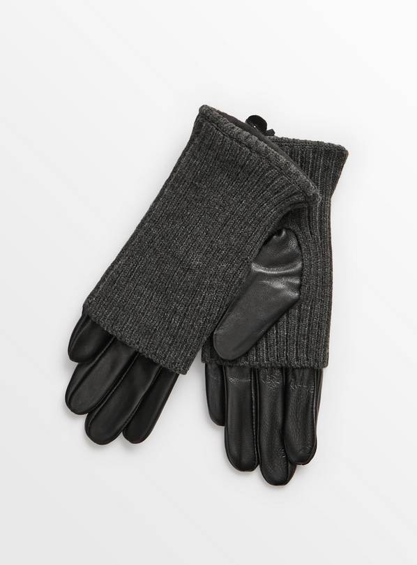 Black Leather Gloves With Long Cuffs S
