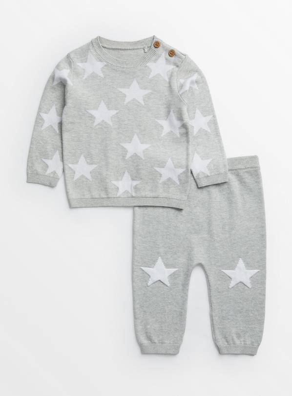 Grey Knitted Star Print Top & Joggers 3-6 months
