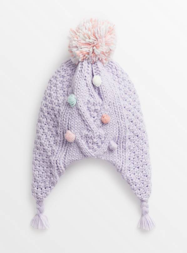 Lilac Knitted Pom Pom Hat 1-2 years