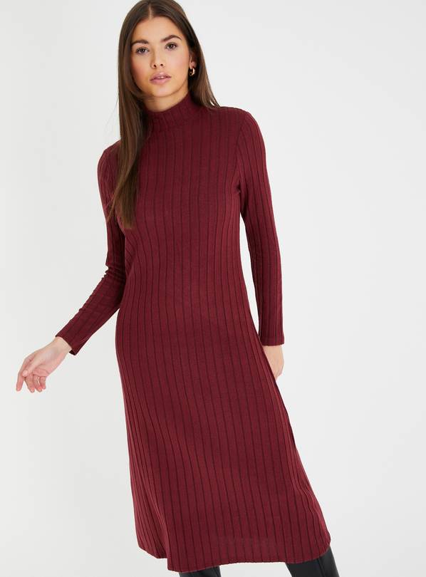 Red Soft Touch Ribbed Jumper Dress 22