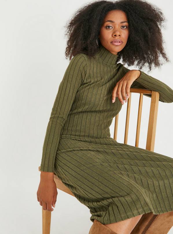 Buy Khaki Soft Touch Ribbed Jumper Dress 8 Dresses Tu