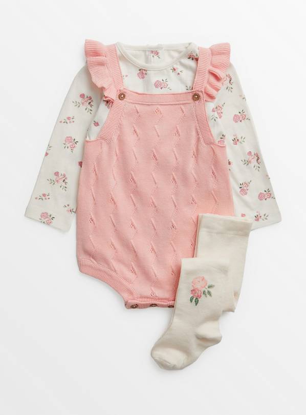 Pink Bodysuit, Romper & Tights Up to 3 mths