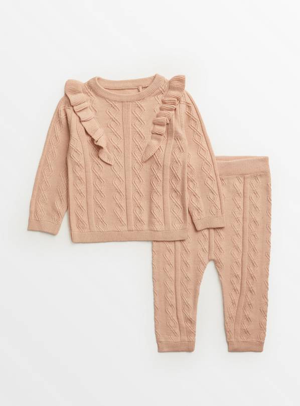 Pink Cable Knit Jumper & Bottoms 6-9 months