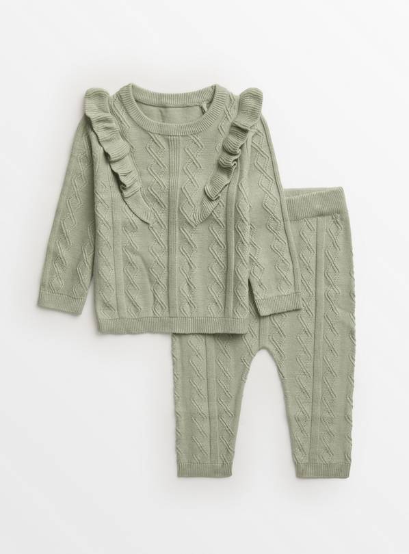Sage Green Cable Knit Jumper & Bottoms Up to 3 mths