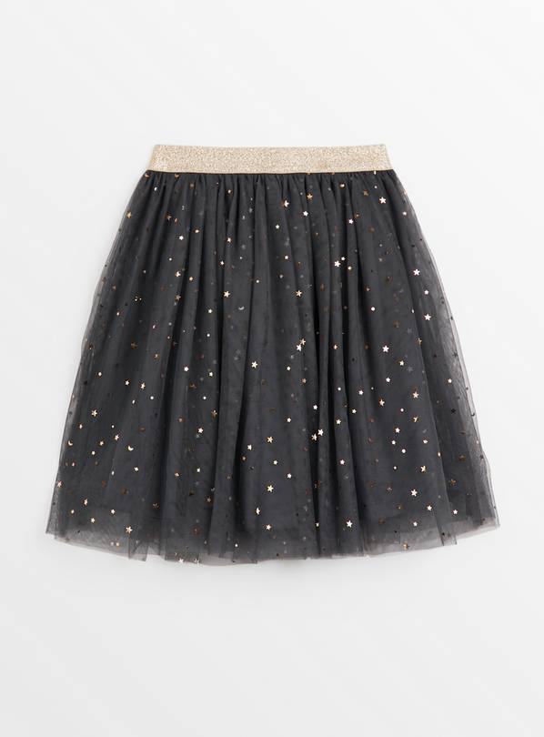 Charcoal Tull Skirt With Gold Foil Print 10 years