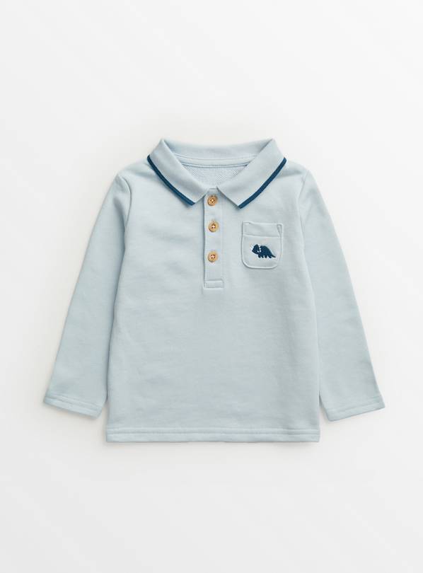 Pale Blue Dinosaur Embroidery Polo Top 3-6 months
