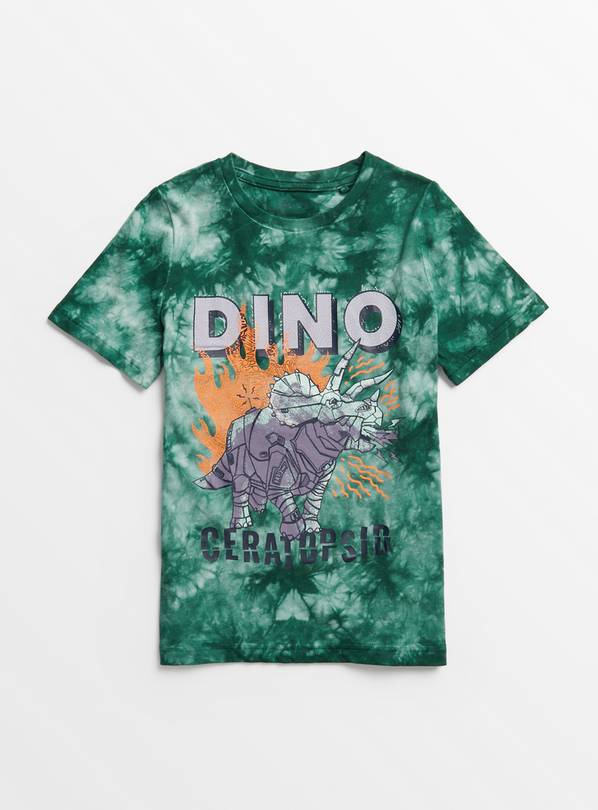 Green Tie Dye Dinosaur Ceratopsid T-Shirt 7 years