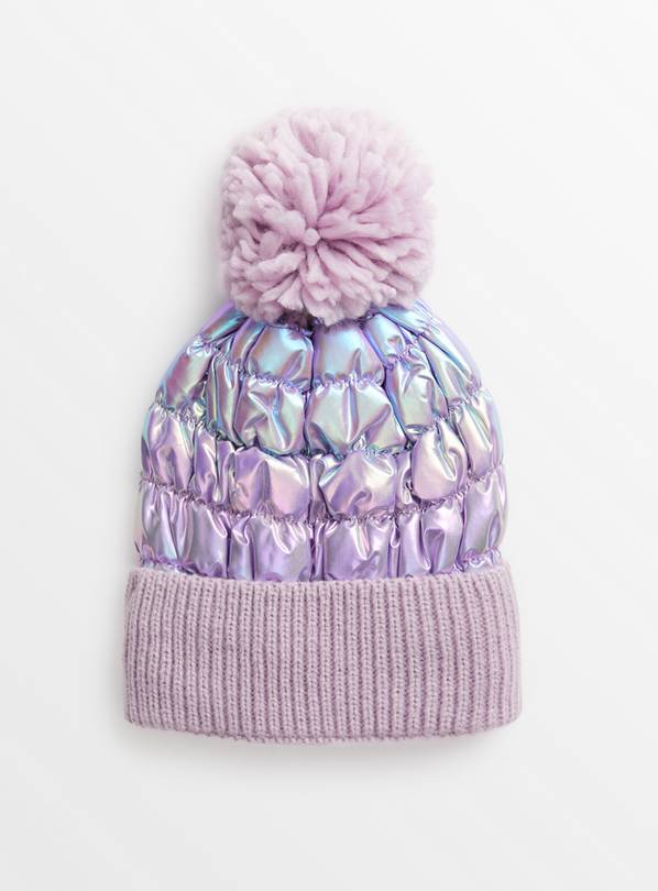 Lilac Iridescent Quilted Pom Pom Hat 1-2 years