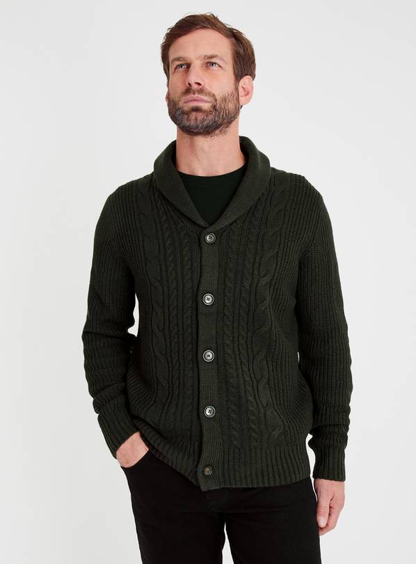 Buy Dark Green Shawl Neck Cable Knit Cardigan L | Jumpers and cardigans ...