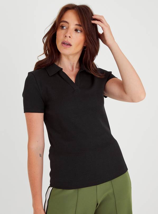 Black Slim Fit Ribbed Collared Top 16