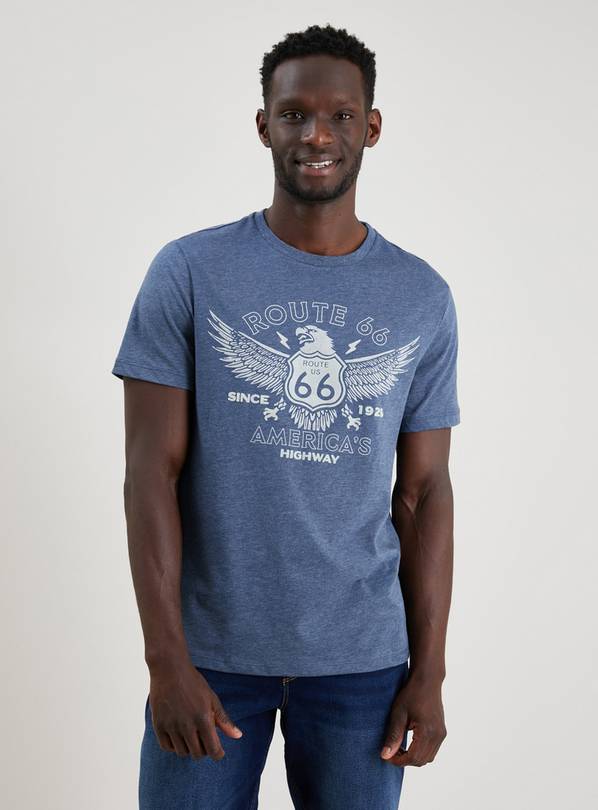 Denim Blue Marl Route 66 Graphic T-Shirt XL
