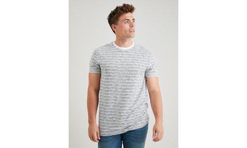 White & Black Stripe T-Shirt - M - L