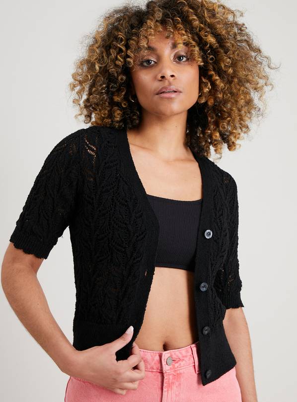 Buy Black Cropped Pointelle Cardigan 20 Cardigans Argos