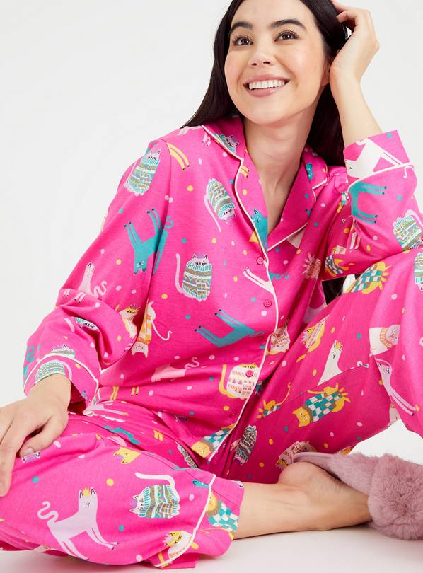 Buy Christmas Pink Cat Print Pyjamas 8 Christmas nightwear Tu