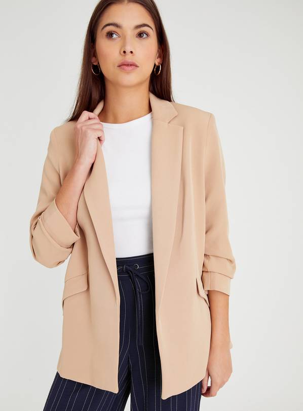 Camel ruched outlet sleeve blazer