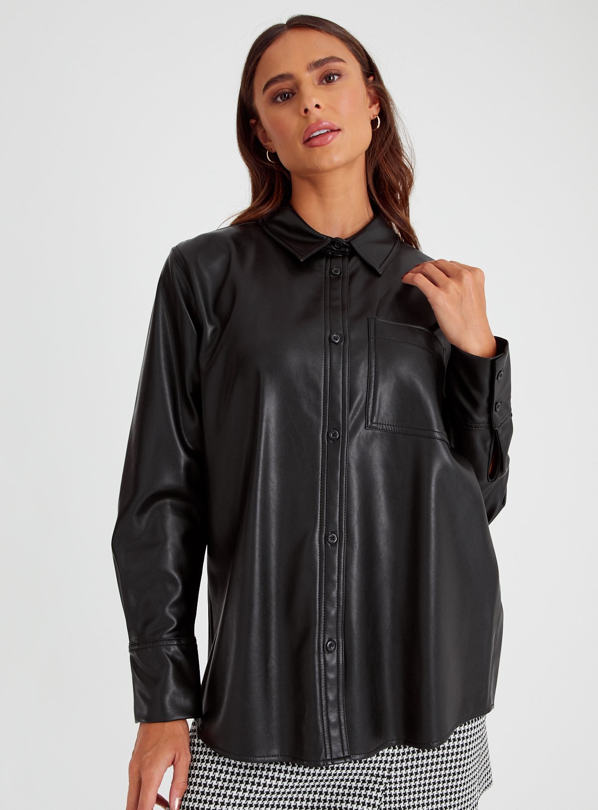 Black Faux Leather Relaxed Shirt 12 - Image 1 thumbnail