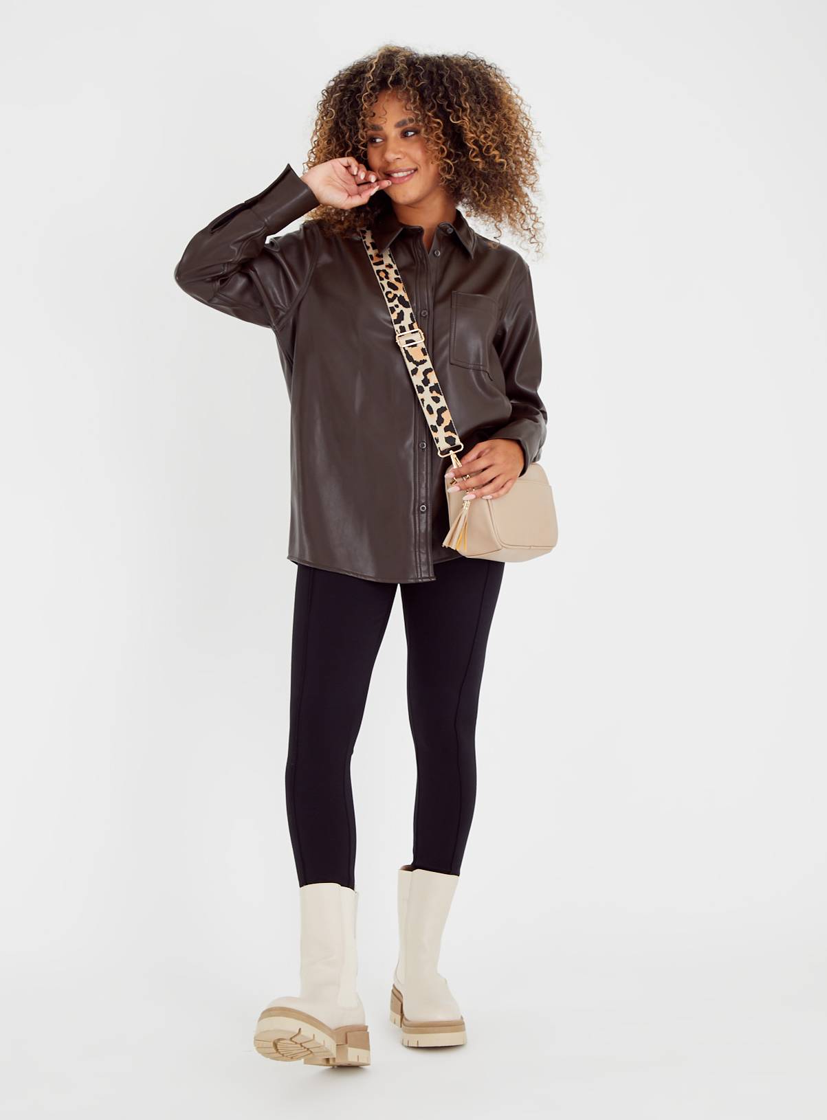 Chocolate Brown Faux Leather Relaxed Shirt 18 - Image 2