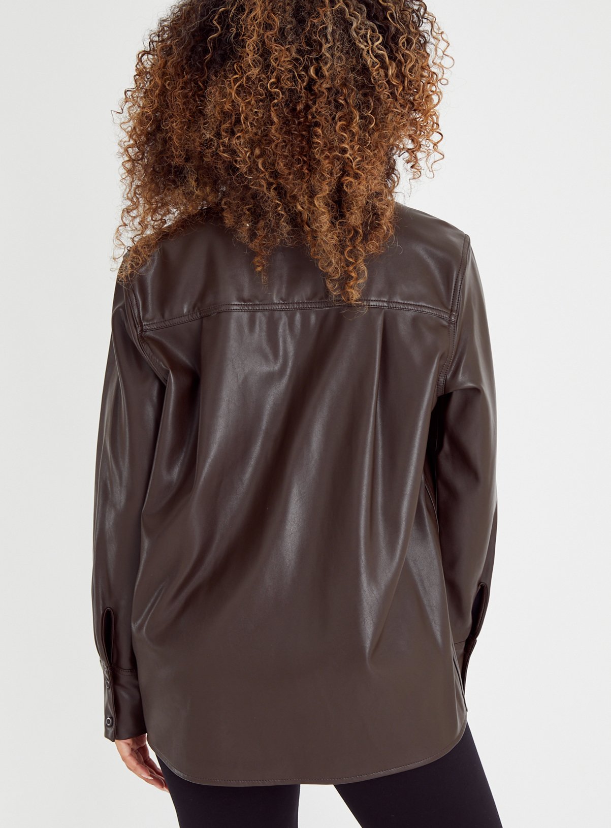 Chocolate Brown Faux Leather Relaxed Shirt 18 - Image 5 thumbnail