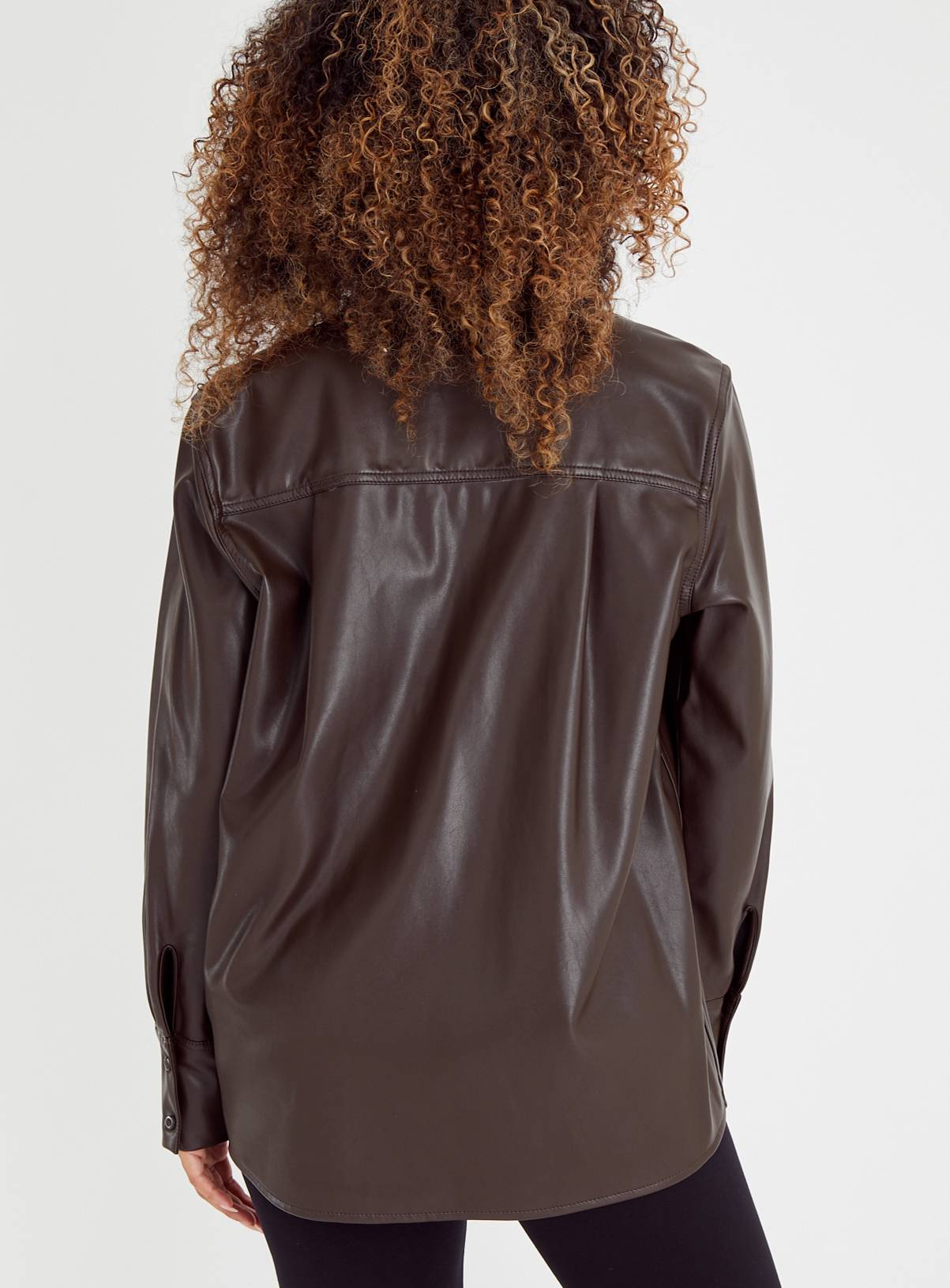 Chocolate Brown Faux Leather Relaxed Shirt 18 - Image 5