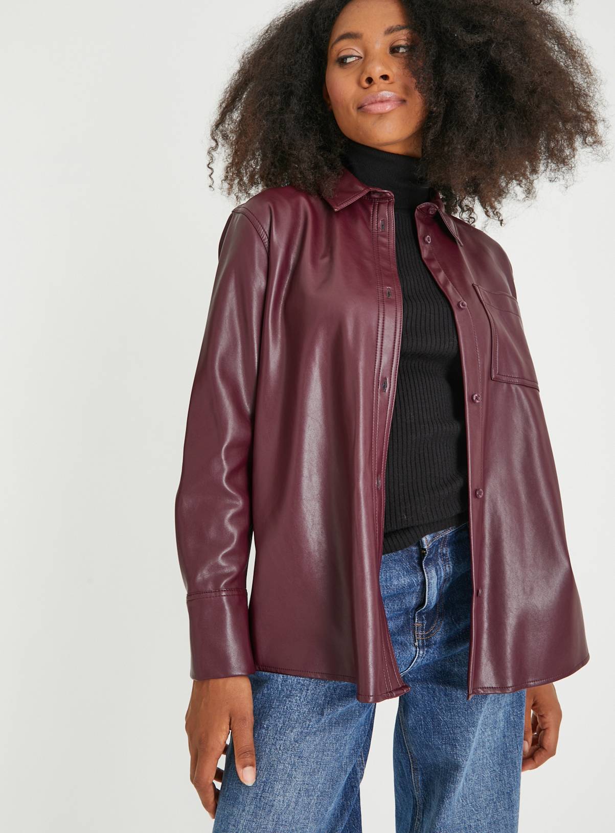 Aubergine Faux Leather Relaxed Fit Shirt 24 - Image 1