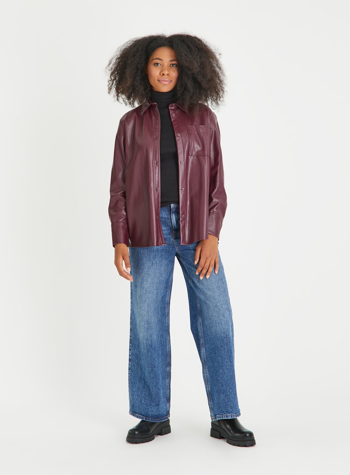 Aubergine Faux Leather Relaxed Fit Shirt 24 - Image 2 thumbnail