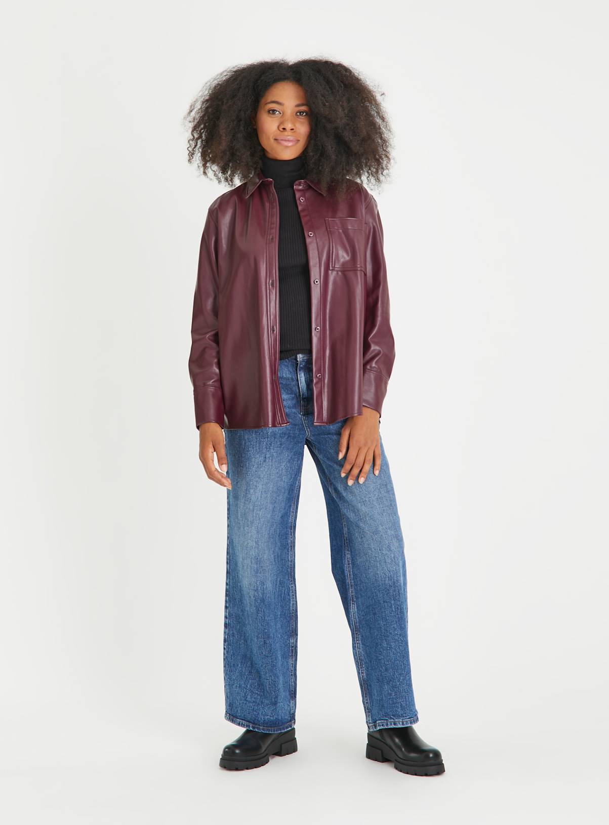 Aubergine Faux Leather Relaxed Fit Shirt 24 - Image 2