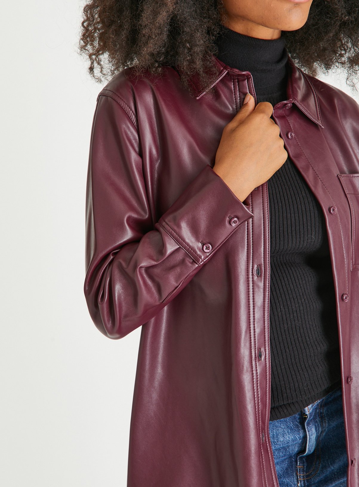Aubergine Faux Leather Relaxed Fit Shirt 24 - Image 3 thumbnail
