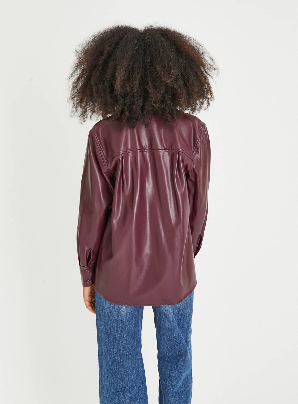 Aubergine Faux Leather Relaxed Fit Shirt 24 - Image 4