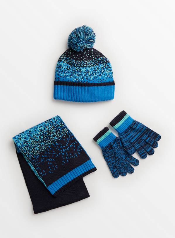 Navy Blue 3 Piece Fleece Hat Scarf & Glove Matching Set 