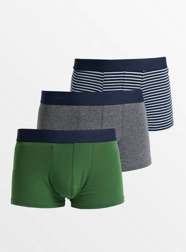 Grey, Green & Stripe Hipsters 3 Pack L
