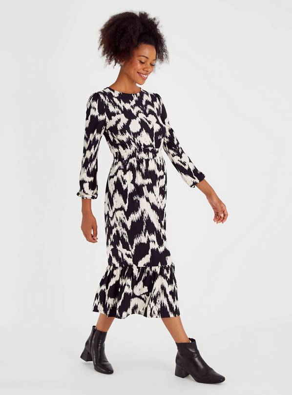 Buy Mono Print Shirred Waist Jersey Midi Dress 16 Dresses Tu