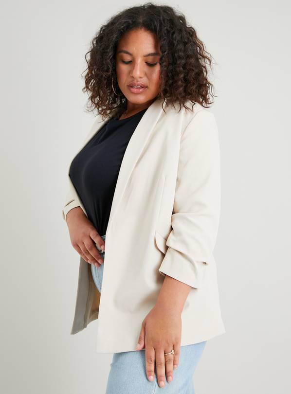 Cream ruched clearance sleeve blazer