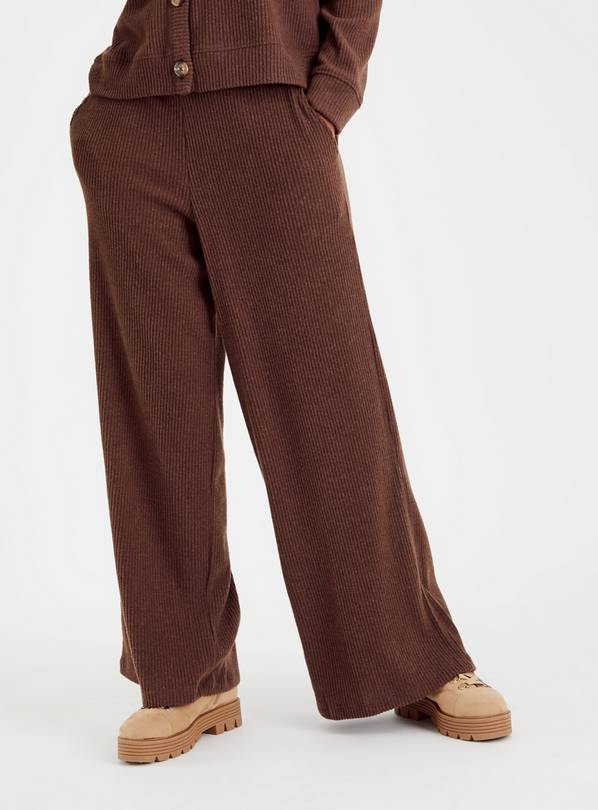 Buy Brown Ribbed Soft Touch Wide Leg Coord Trousers 10, Joggers