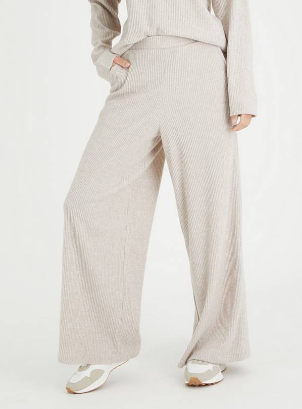 Buy Neutral Ribbed Soft Touch Wide Leg Coord Trousers 8, Joggers