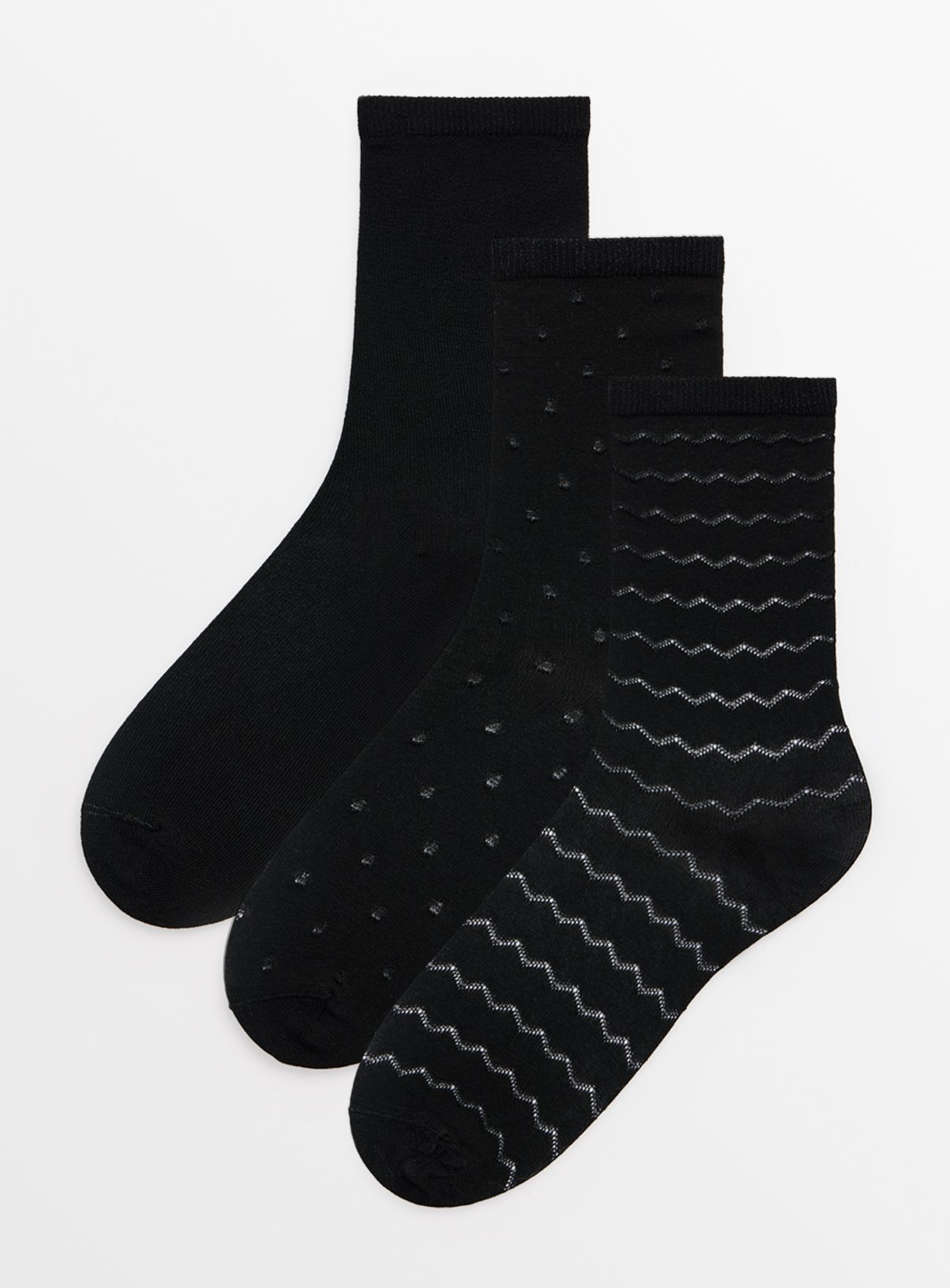 Black Patterned Ankle Socks 3 Pack 4-8 - Image 1 thumbnail