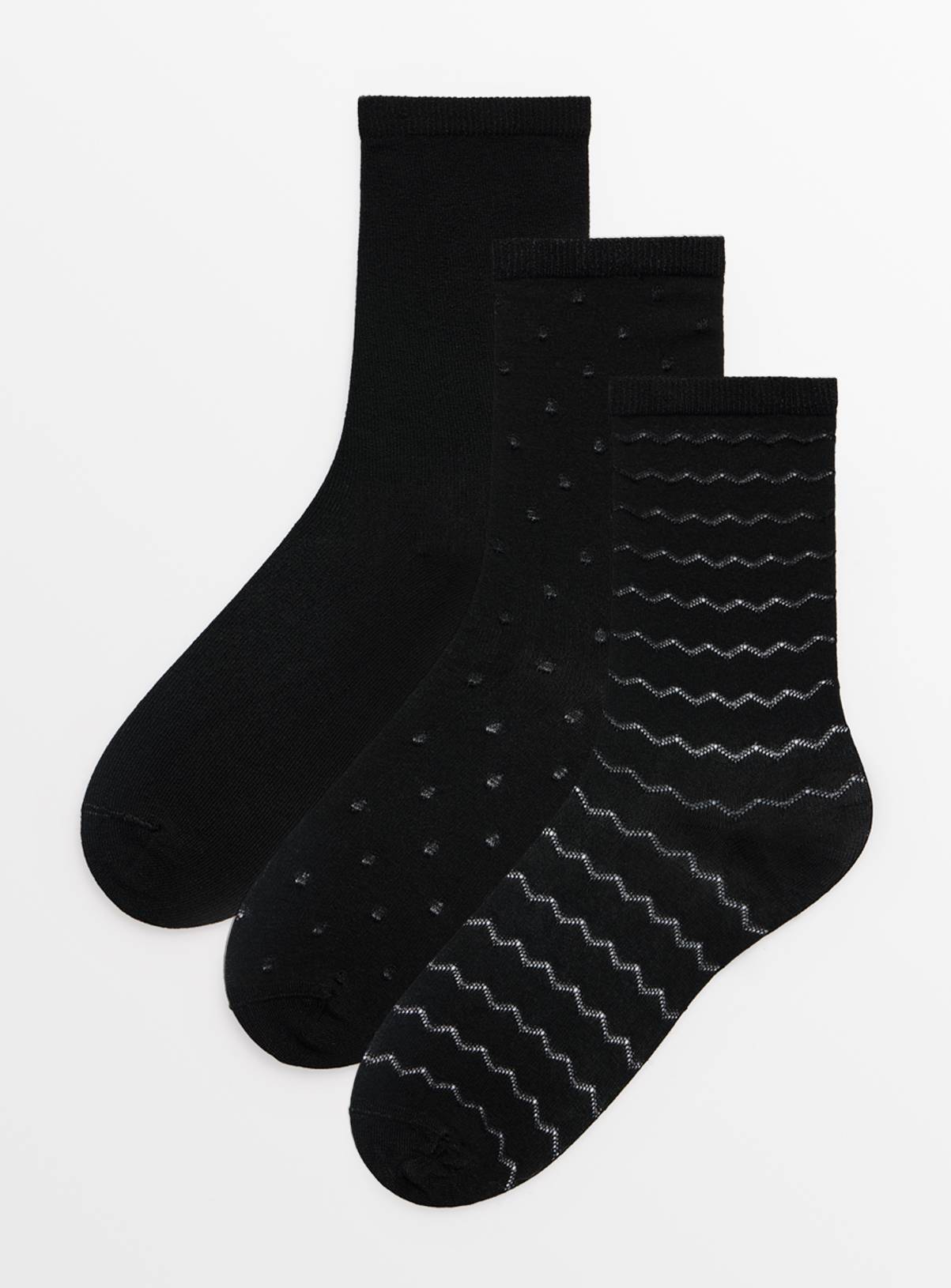 Black Patterned Ankle Socks 3 Pack 4-8 - Image 1