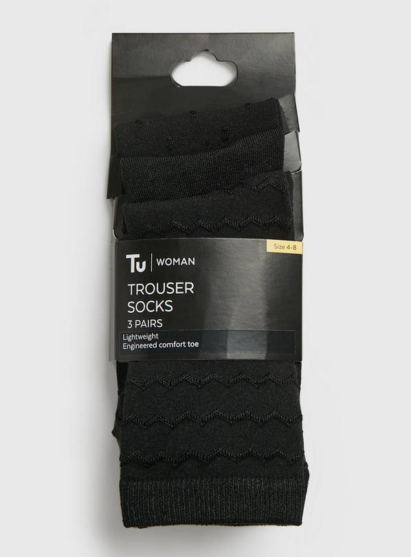 Black Patterned Trouser Socks 3 Pack 4-8