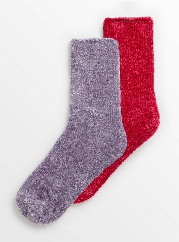 Pink & Purple Chenille Socks 2 Pack 4-8