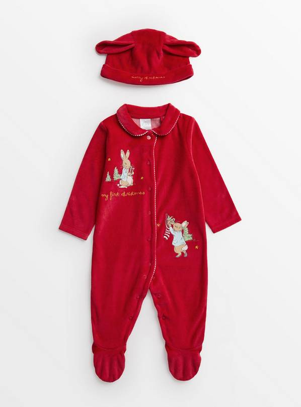 Peter Rabbit 'My First Christmas' Sleepsuit & Hat 3-6 months
