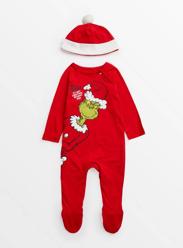 Christmas The Grinch Sleepsuit & Hat Newborn