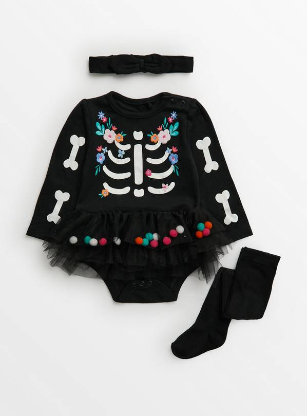 Day Of The Dead Tutu Bodysuit, Headband & Tights Up to 3 mths
